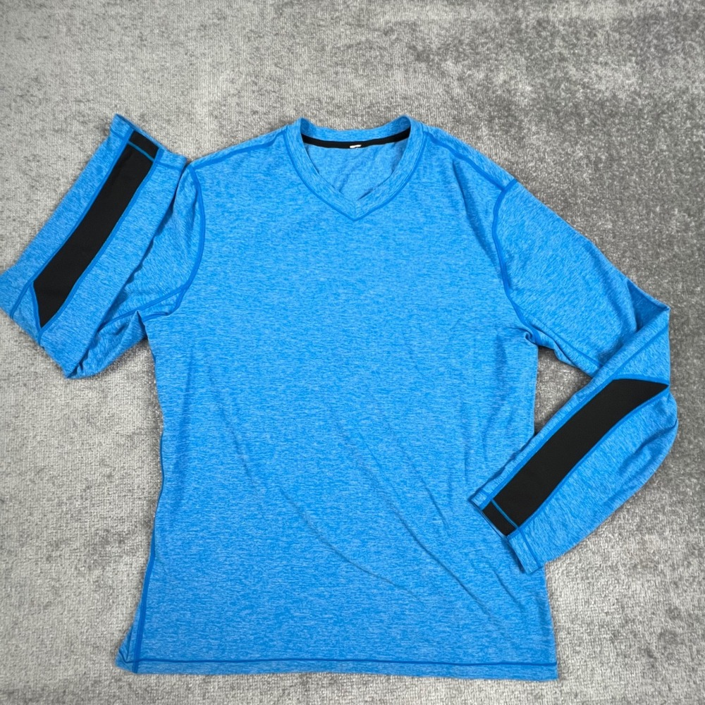 Lululemon Mens Long Sleeve V-Neck Heathered Blue Shirt Size XXL